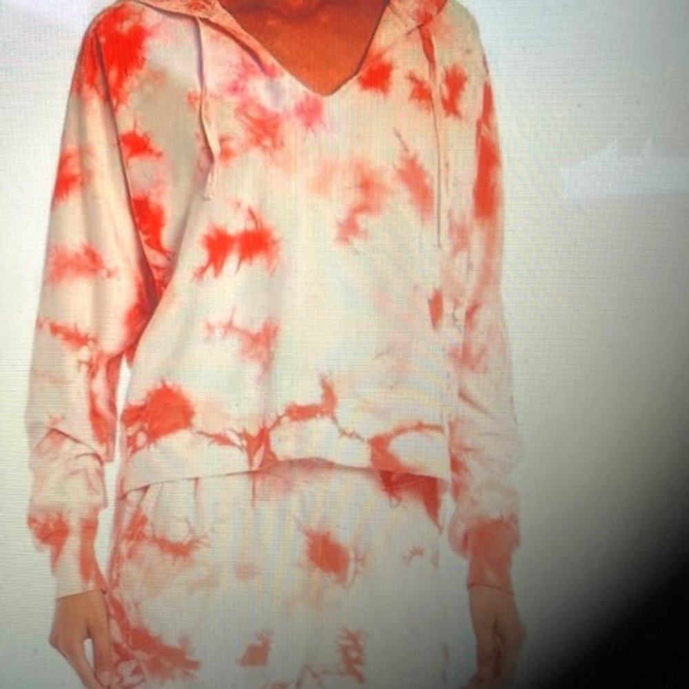 Splendid Burst Tie Dye Drop Shoulder V-Neck Hoodie & High Waisted Short Set